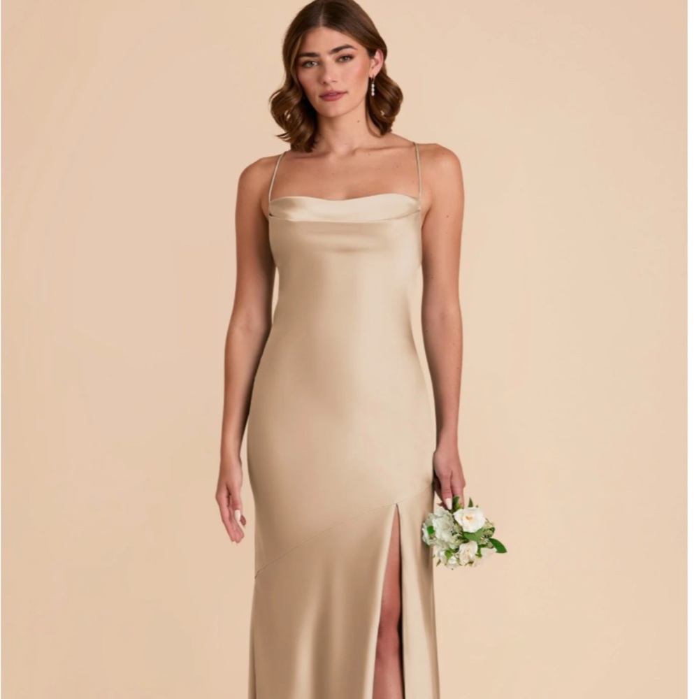 Satin Slip Floor Length Gown in Champagne - Women Dresses